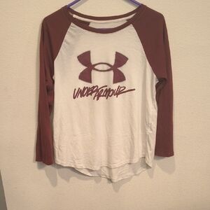 Under Armour White and Maroon Raglan Graphic Long Sleeve Baseball Style Large